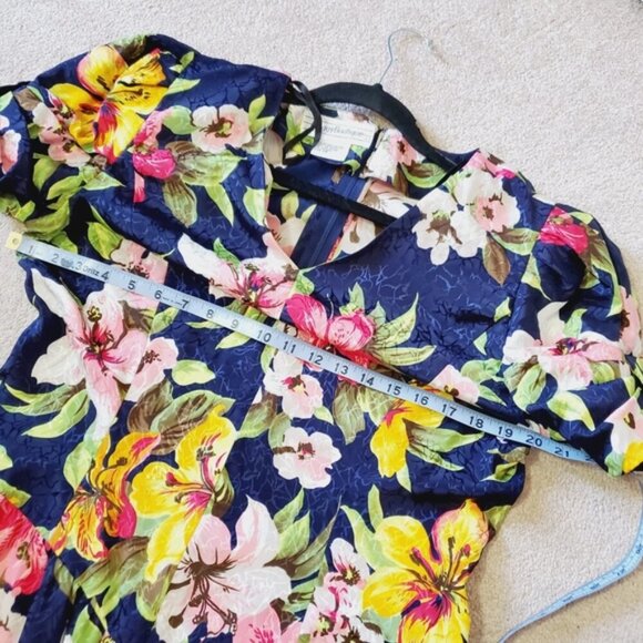 Vintage Floral 80s Shoulder Pad Feminine Cottage Retro Midi Dress 14 - Picture 5 of 7